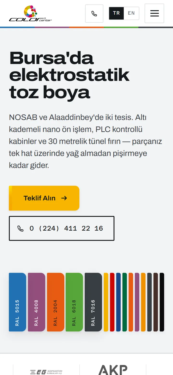Mobile homepage: colour strip and one-tap call