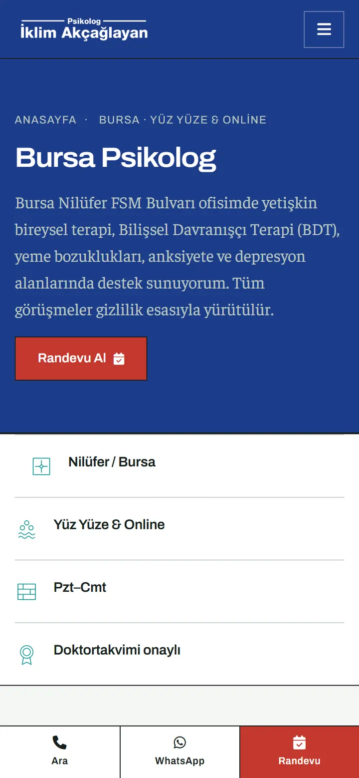 Local search page: psychologist in Bursa