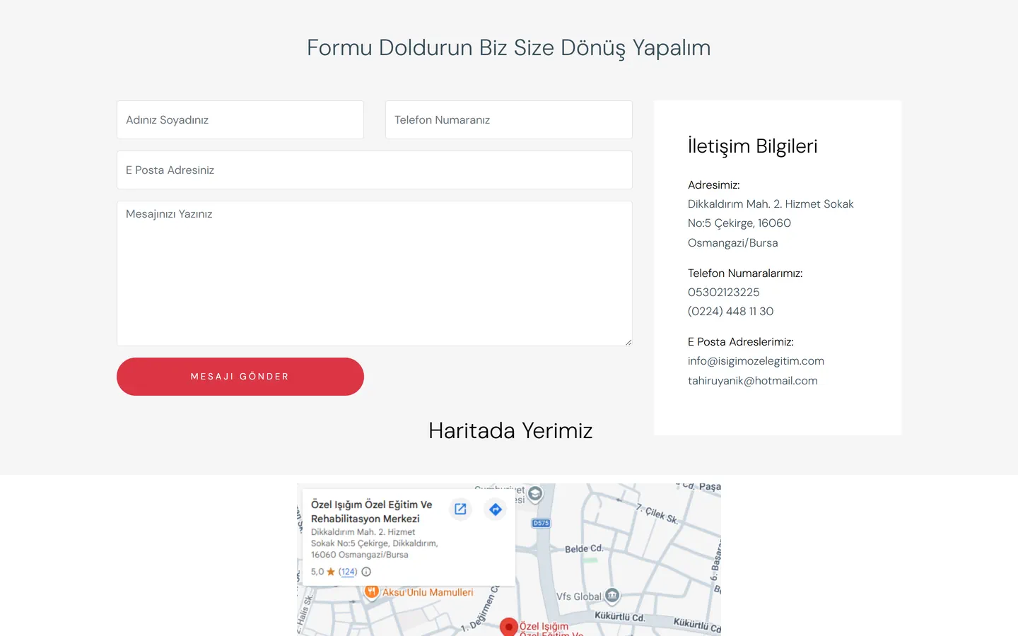 Contact: call-back form, contact details and map
