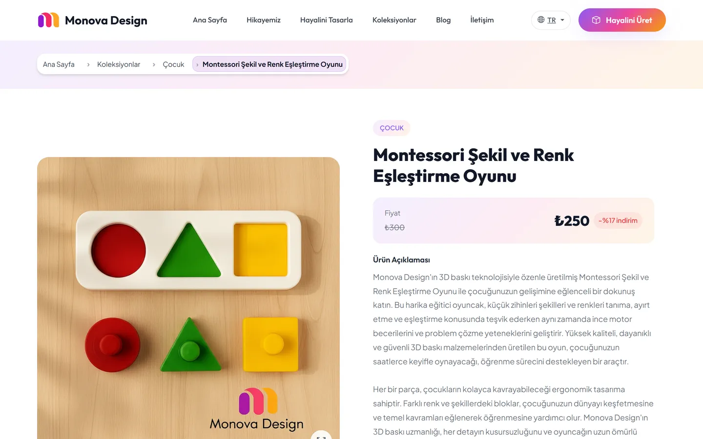 Product page: gallery, price and description