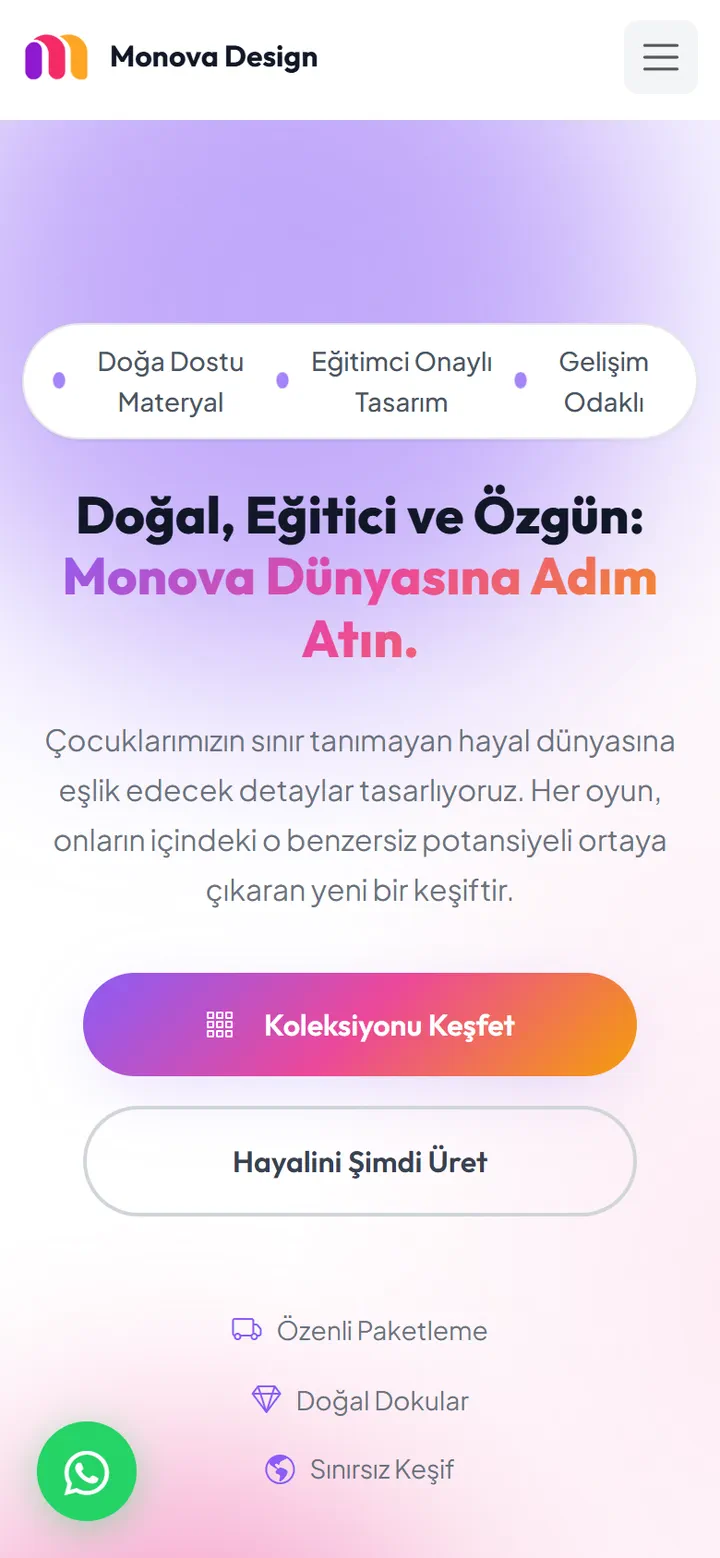 Mobile homepage: two calls to action, to the collection and to custom production