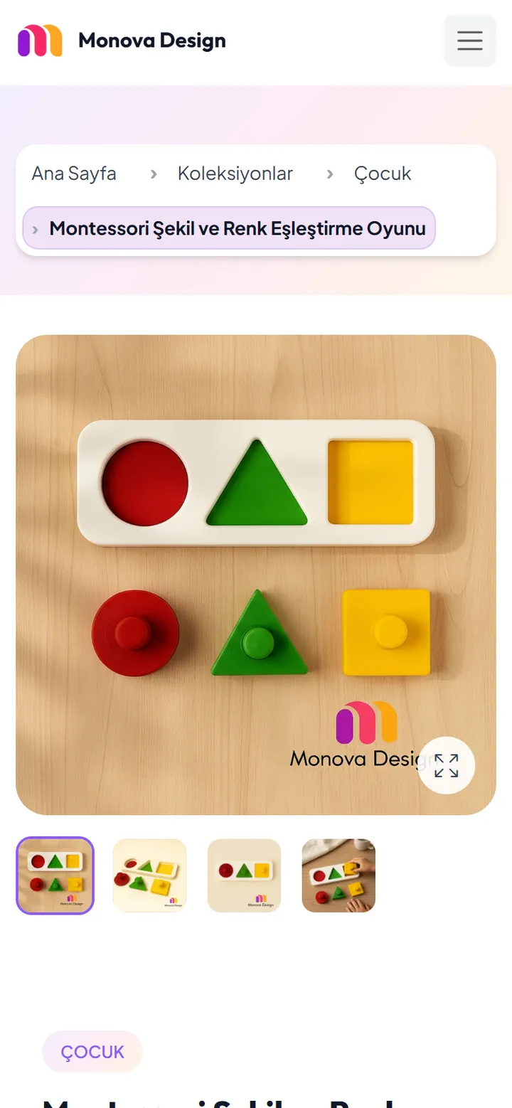 Mobile product page: gallery and thumbnails