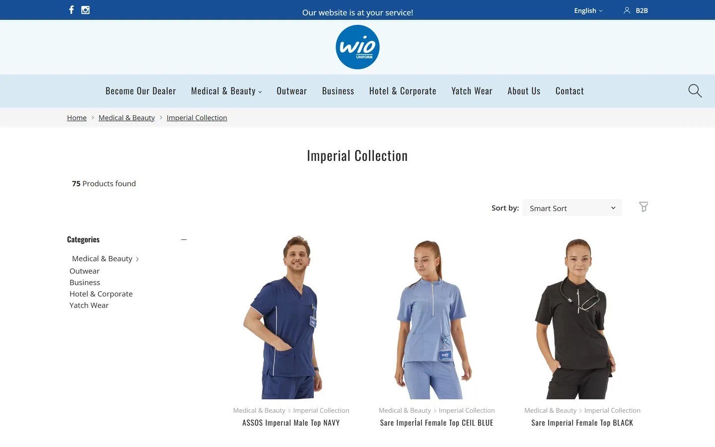 Category page: a 75-product collection with sorting and filters
