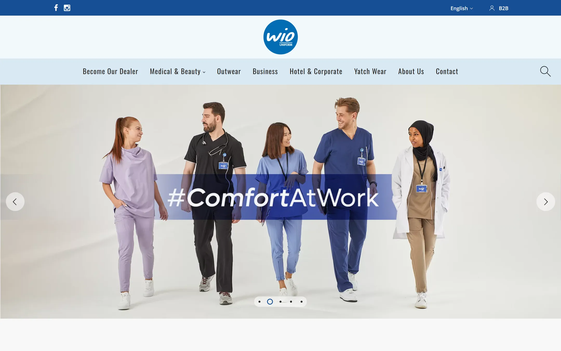 Homepage: #ComfortAtWork slider and sector menu