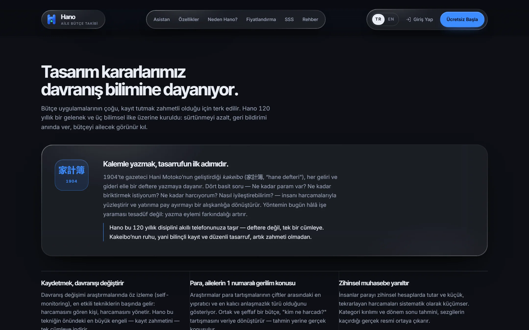 Neden Hano: kakeibo geleneği ve tasarım kararlarının dayandığı üç yayın
