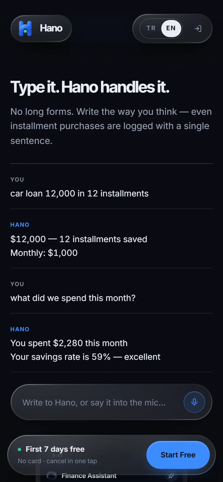 Mobile assistant transcript: an instalment purchase logged in one sentence