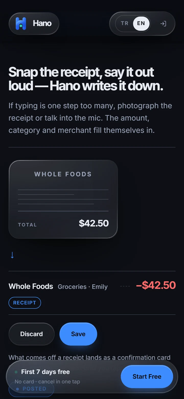 Mobile receipt flow: the entry read off a receipt waits for confirmation
