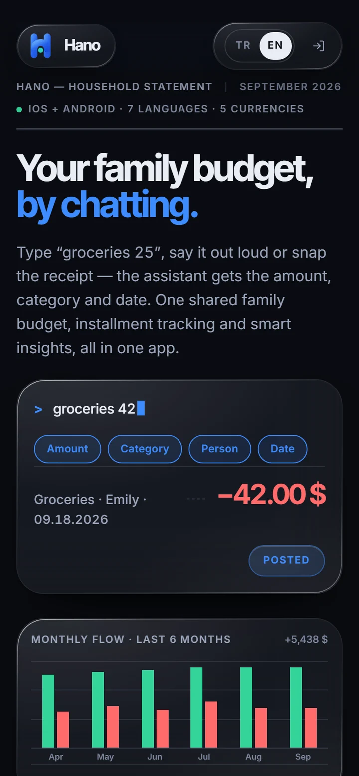 Mobile home page: the sentence, the entry it creates and six months of flow